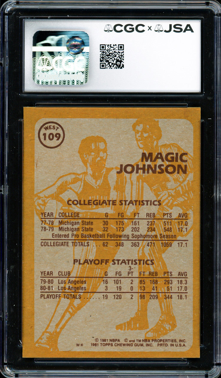 Magic Johnson Autographed 1981-82 Topps Card #109 Los Angeles Lakers CGC x JSA #6131791055