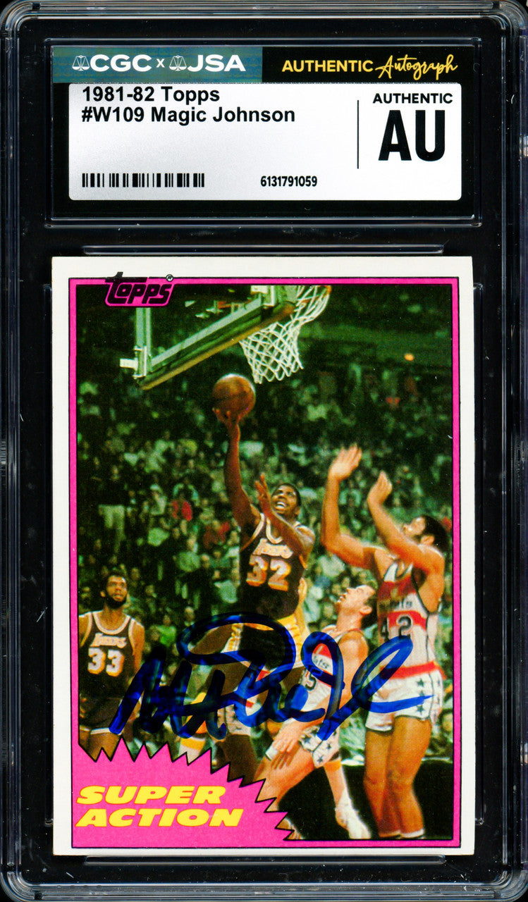 Magic Johnson Autographed 1981-82 Topps Card #109 Los Angeles Lakers CGC x JSA #6131791059