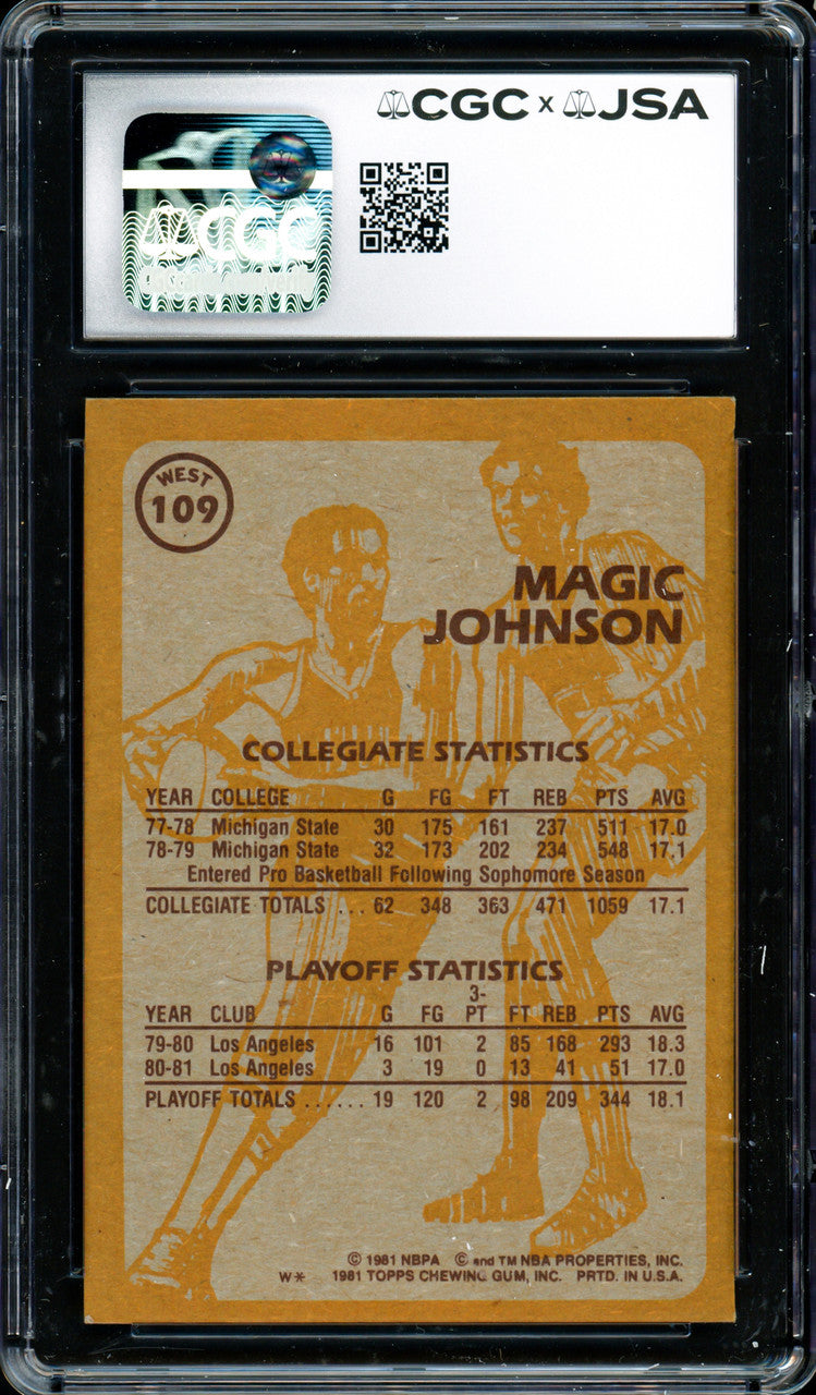Magic Johnson Autographed 1981-82 Topps Card #109 Los Angeles Lakers CGC x JSA #6131791059