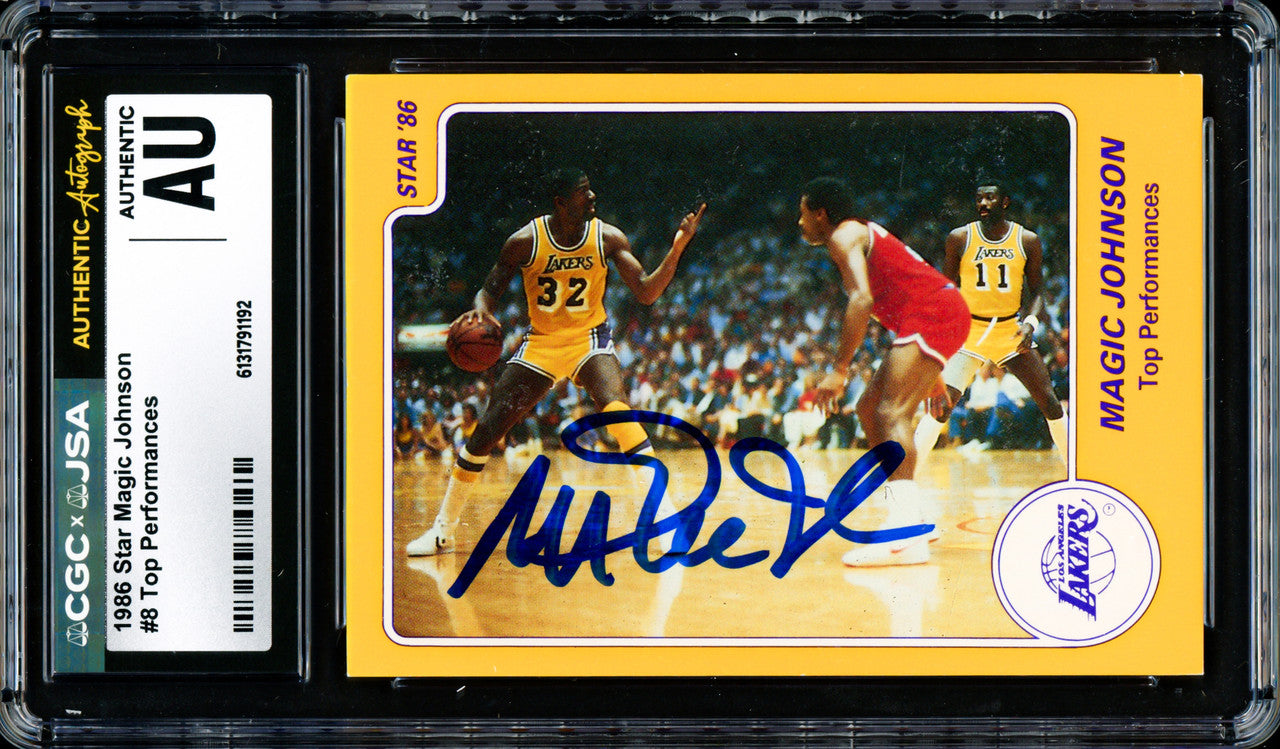 Magic Johnson Autographed 1986 Star Card #8 Los Angeles Lakers CGC x JSA #6131791192