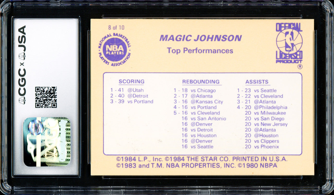 Magic Johnson Autographed 1986 Star Card #8 Los Angeles Lakers CGC x JSA #6131791192