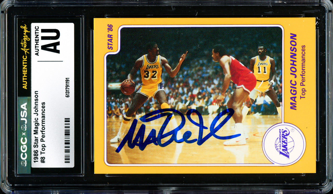 Magic Johnson Autographed 1986 Star Card #8 Los Angeles Lakers CGC x JSA #6131791191