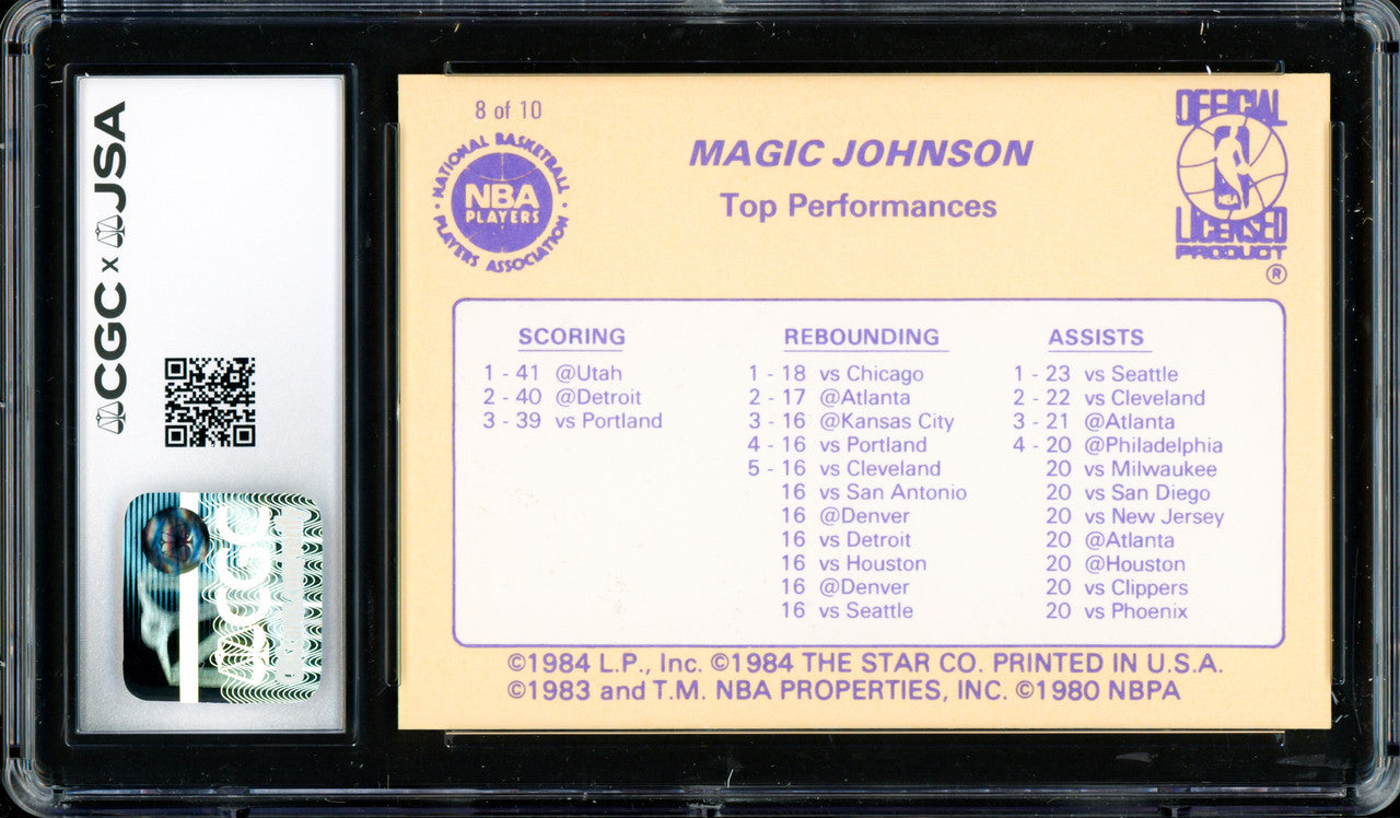 Magic Johnson Autographed 1986 Star Card #8 Los Angeles Lakers CGC x JSA #6131791191