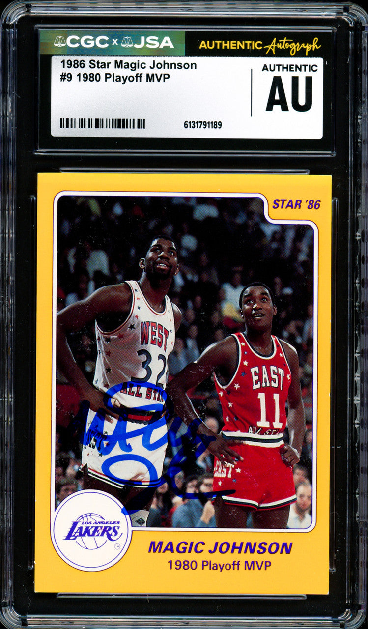 Magic Johnson Autographed 1986 Star Card #9 Los Angeles Lakers CGC x JSA #6131791189
