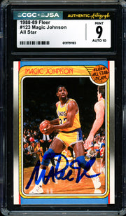 Magic Johnson Autographed 1988-89 Fleer Card #123 Los Angeles Lakers CGC x JSA 9 Auto Grade Gem Mint 10 CGC x JSA #6131791183