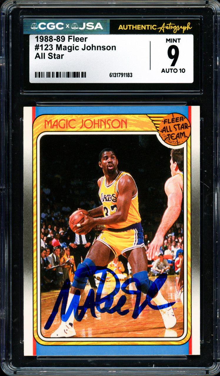 Magic Johnson Autographed 1988-89 Fleer Card #123 Los Angeles Lakers CGC x JSA 9 Auto Grade Gem Mint 10 CGC x JSA #6131791183