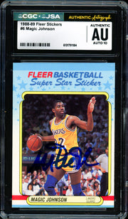 Magic Johnson Autographed 1988-89 Fleer Sticker Card #6 Los Angeles Lakers Auto Grade Gem Mint 10 CGC x JSA #6131791184