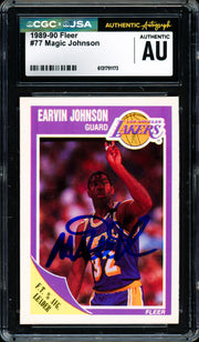Magic Johnson Autographed 1989-90 Fleer Card #77 Los Angeles Lakers CGC x JSA #6131791173