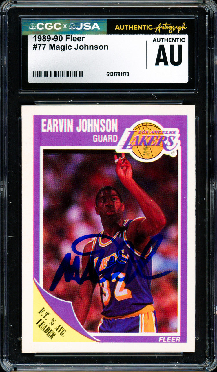 Magic Johnson Autographed 1989-90 Fleer Card #77 Los Angeles Lakers CGC x JSA #6131791173