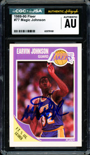 Magic Johnson Autographed 1989-90 Fleer Card #77 Los Angeles Lakers (Smudged) CGC x JSA #6131791181