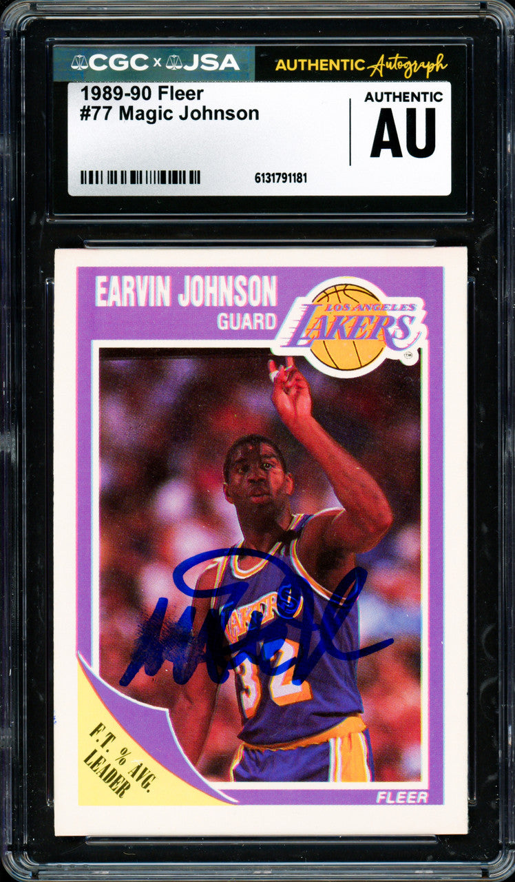Magic Johnson Autographed 1989-90 Fleer Card #77 Los Angeles Lakers (Smudged) CGC x JSA #6131791181