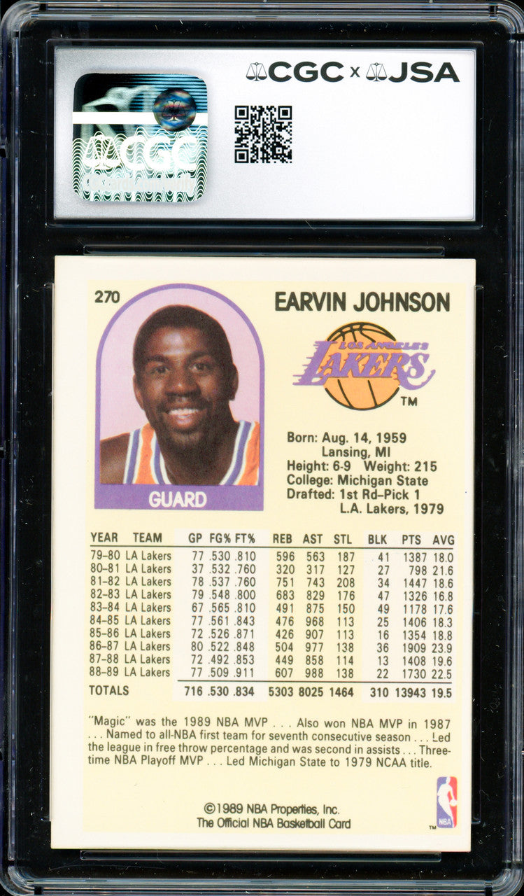 Magic Johnson Autographed 1989-90 Hoops Card #270 Los Angeles Lakers Auto Grade Gem Mint 10 CGC x JSA #6131791138