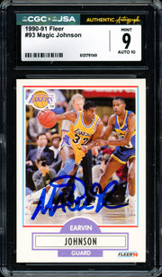 Magic Johnson Autographed 1990-91 Fleer Card #93 Los Angeles Lakers CGC x JSA 9 Auto Grade Gem Mint 10 CGC x JSA #6131791149