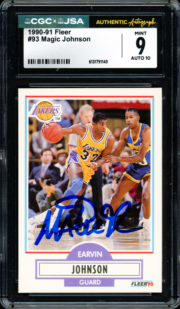 Magic Johnson Autographed 1990-91 Fleer Card #93 Los Angeles Lakers CGC x JSA 9 Auto Grade Gem Mint 10 CGC x JSA #6131791149