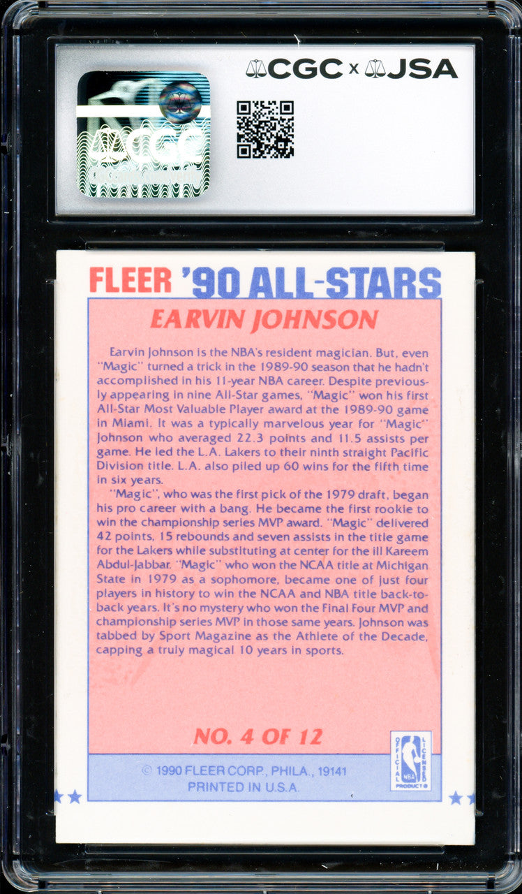Magic Johnson Autographed 1990-91 Fleer Sticker Card #4 Los Angeles Lakers Auto Grade Gem Mint 10 CGC x JSA #6131791208