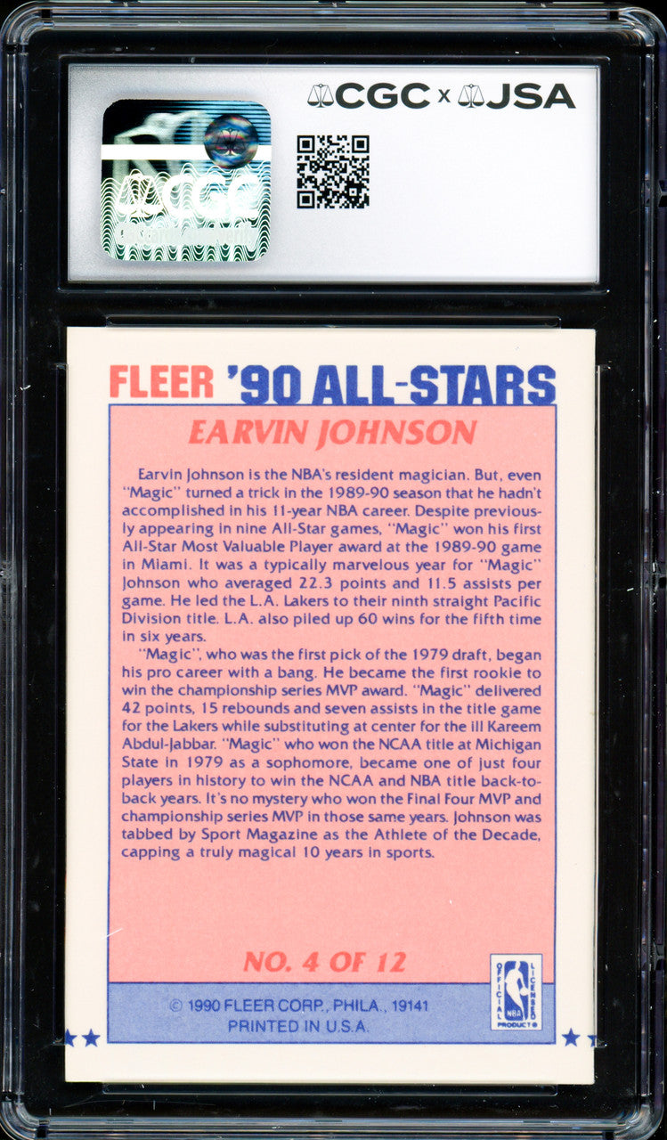 Magic Johnson Autographed 1990-91 Fleer Sticker Card #4 Los Angeles Lakers Auto Grade Gem Mint 10 CGC x JSA #6131791209