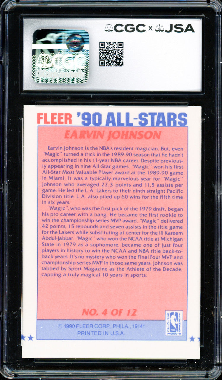 Magic Johnson Autographed 1990-91 Fleer Sticker Card #4 Los Angeles Lakers Auto Grade Gem Mint 10 CGC x JSA #6131791210