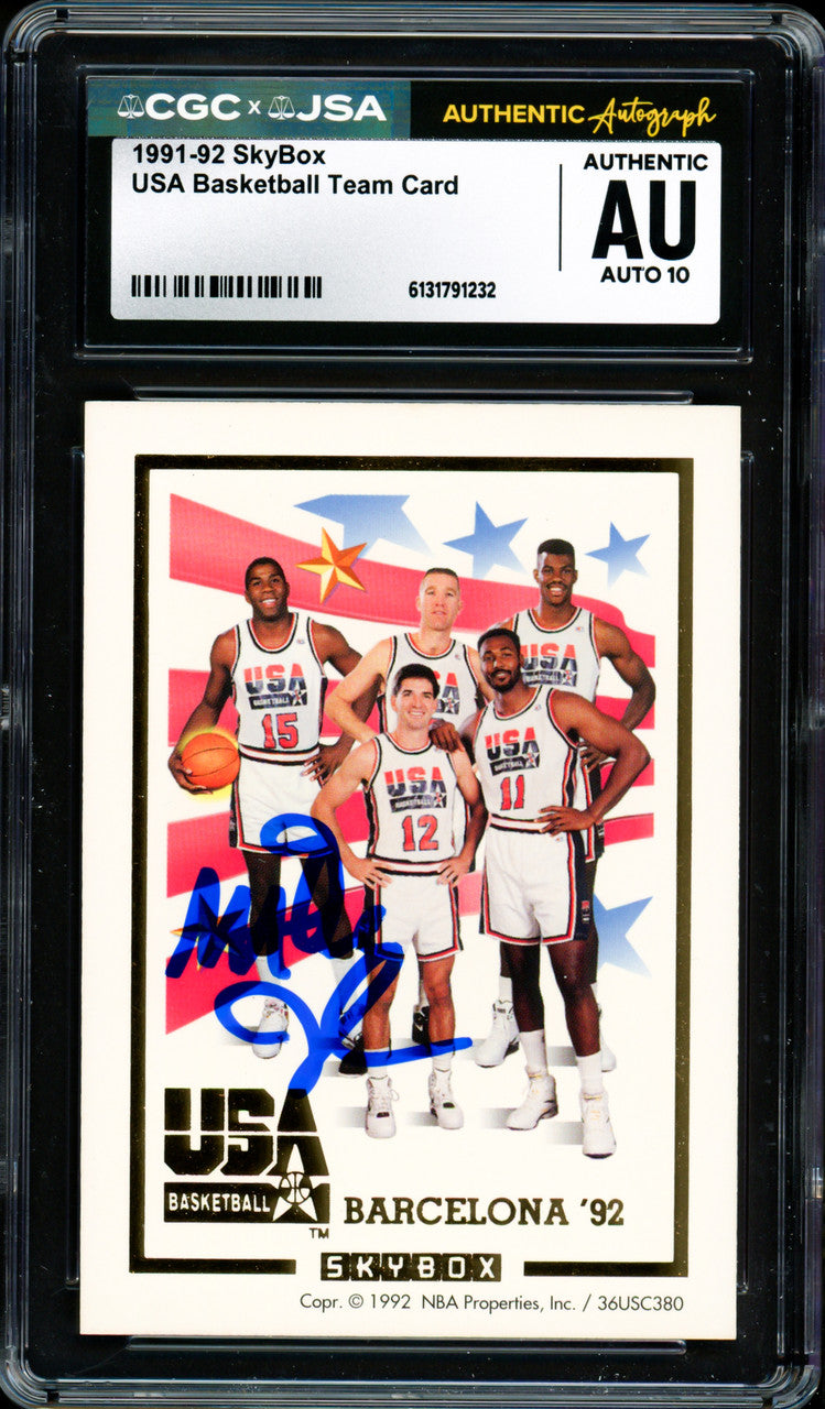 Magic Johnson Autographed 1991-92 Skybox Card Team USA Auto Grade Gem Mint 10 CGC x JSA #6131791232