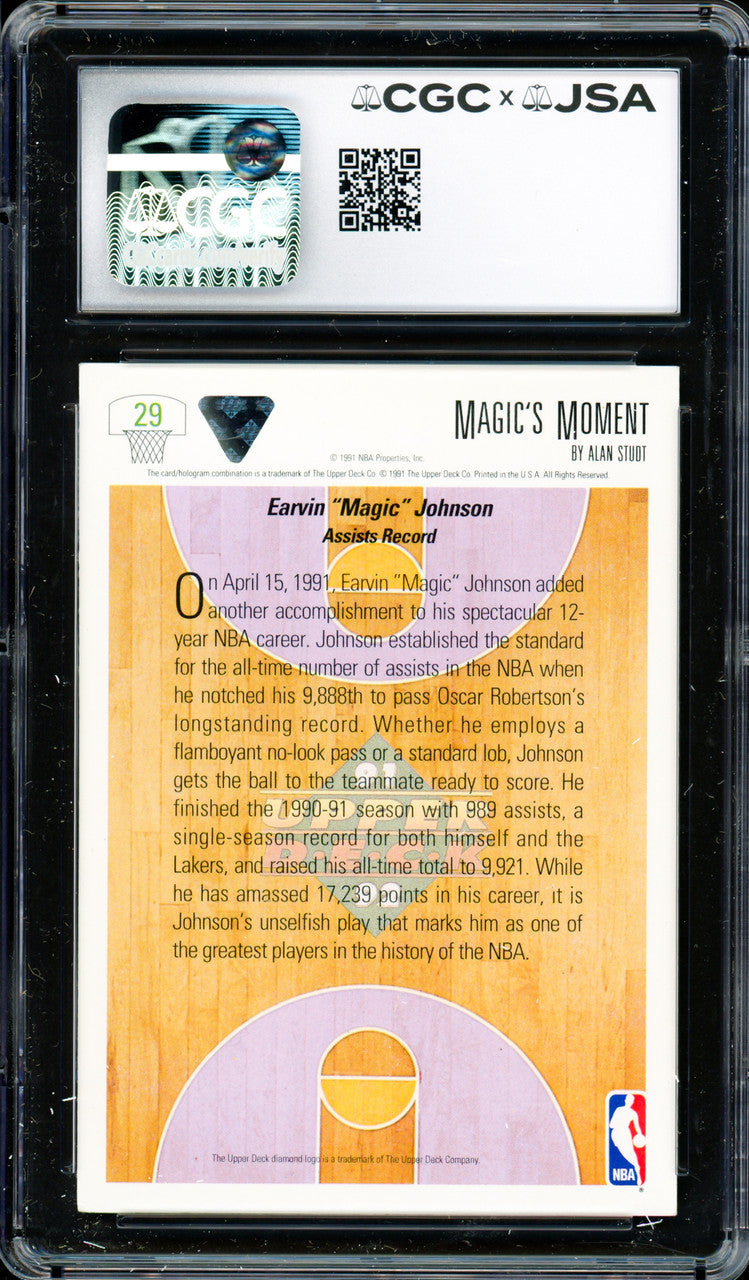 Magic Johnson Autographed 1991-92 Upper Deck Card #29 Los Angeles Lakers CGC x JSA #6131791200