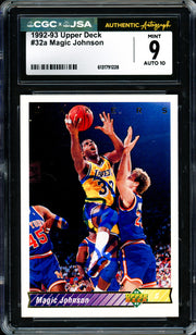 Magic Johnson Autographed 1992-93 Upper Deck Card #32a Los Angeles Lakers CGC x JSA 9 Auto Grade Gem Mint 10 CGC x JSA #6131791228
