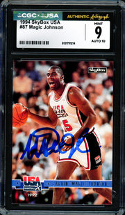 Magic Johnson Autographed 1994 Skybox USA Card #87 Team USA CGC x JSA 9 Auto Grade Gem Mint 10 CGC x JSA #6131791214