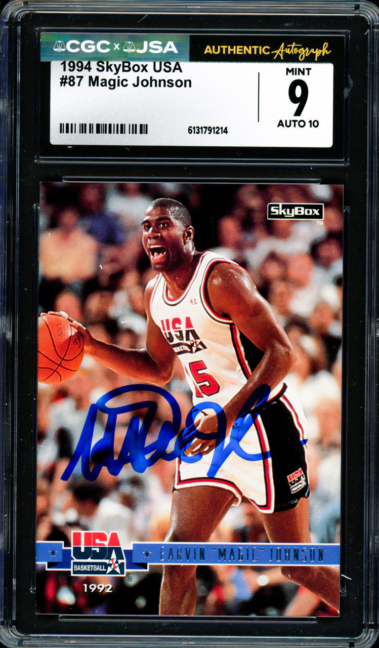 Magic Johnson Autographed 1994 Skybox USA Card #87 Team USA CGC x JSA 9 Auto Grade Gem Mint 10 CGC x JSA #6131791214