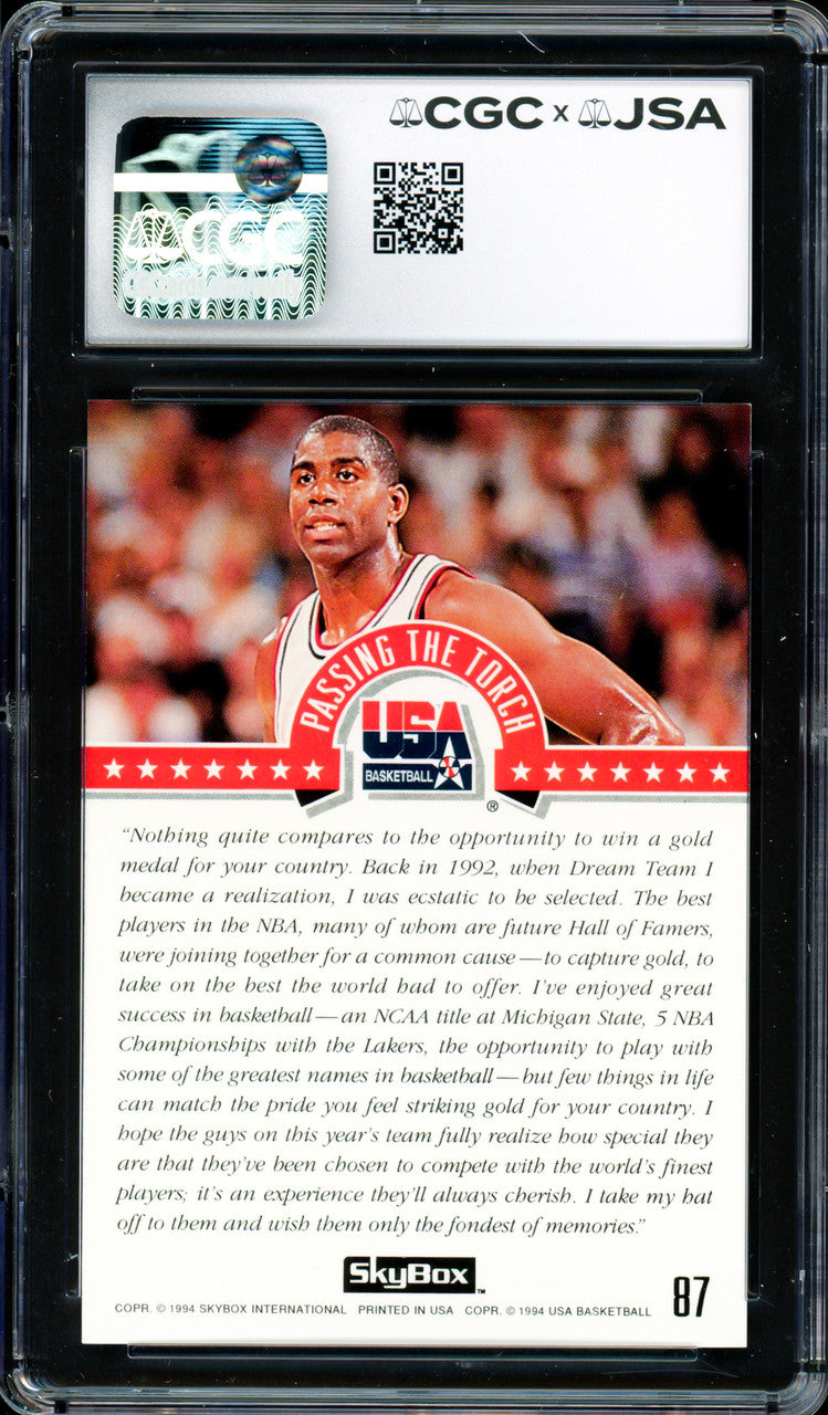 Magic Johnson Autographed 1994 Skybox USA Card #87 Team USA CGC x JSA 9 Auto Grade Gem Mint 10 CGC x JSA #6131791214