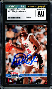 Magic Johnson Autographed 1994 Skybox USA Card #87 Team USA Auto Grade Gem Mint 10 CGC x JSA #6131791212