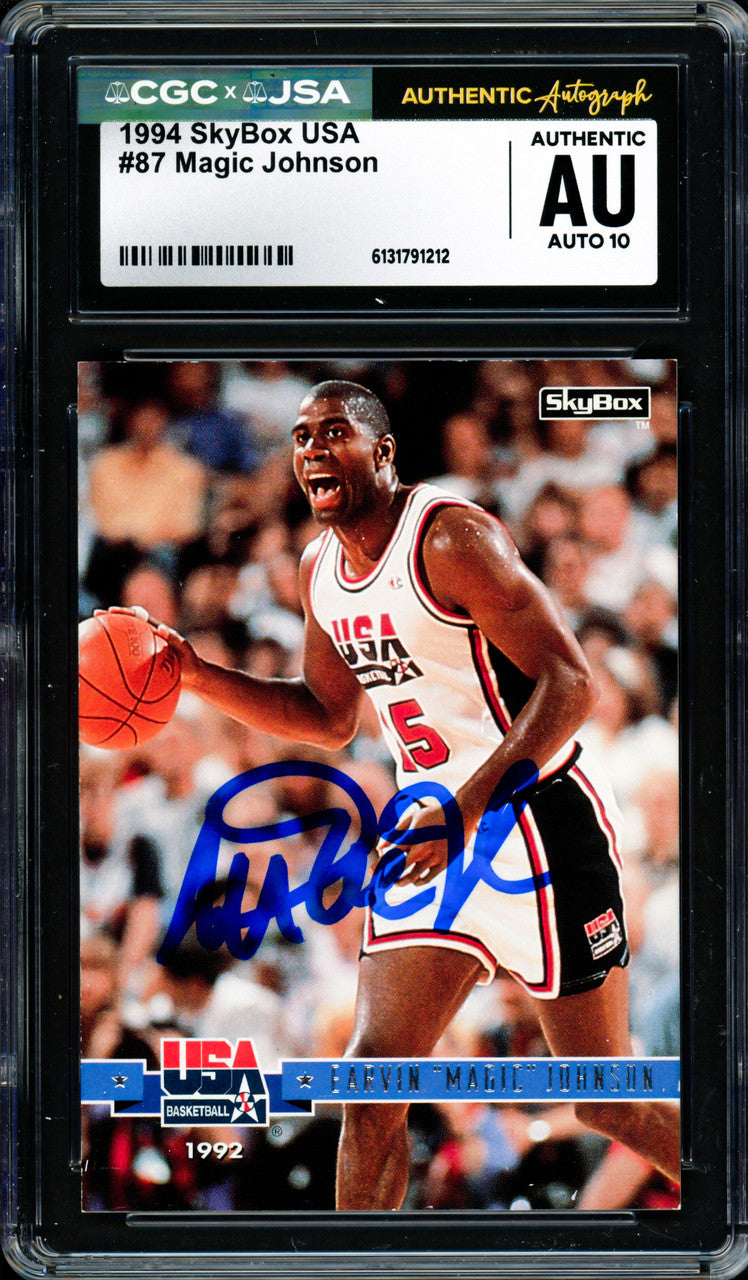 Magic Johnson Autographed 1994 Skybox USA Card #87 Team USA Auto Grade Gem Mint 10 CGC x JSA #6131791212