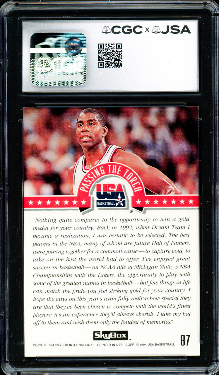 Magic Johnson Autographed 1994 Skybox USA Card #87 Team USA Auto Grade Gem Mint 10 CGC x JSA #6131791212