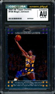 Magic Johnson Autographed 2007-08 Topps Chrome Card #106 Los Angeles Lakers Auto Grade Gem Mint 10 CGC x JSA #6131791224