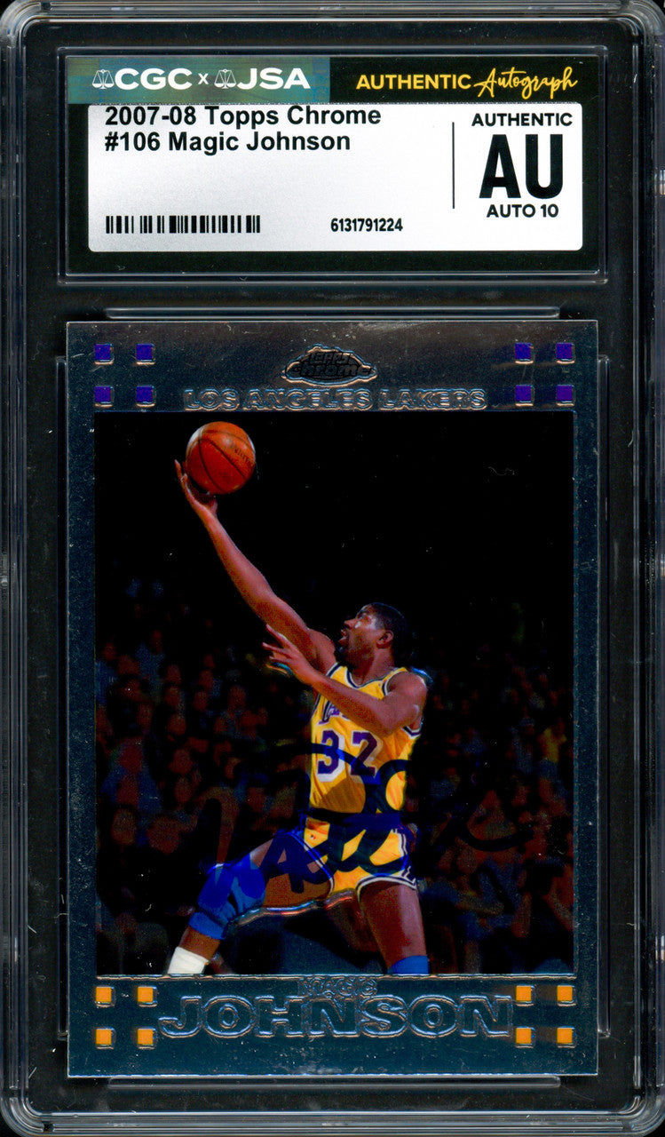 Magic Johnson Autographed 2007-08 Topps Chrome Card #106 Los Angeles Lakers Auto Grade Gem Mint 10 CGC x JSA #6131791224
