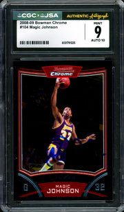 Magic Johnson Autographed 2008-09 Bowman Chrome Card #104 Los Angeles Lakers CGC x JSA 9 Auto Grade Gem Mint 10 CGC x JSA #6131791225