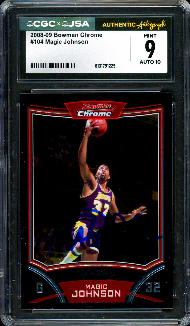 Magic Johnson Autographed 2008-09 Bowman Chrome Card #104 Los Angeles Lakers CGC x JSA 9 Auto Grade Gem Mint 10 CGC x JSA #6131791225