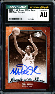 Magic Johnson Autographed 2009-10 Upper Deck Greats of the Game Card #39 Los Angeles Lakers CGC x JSA #6131791223