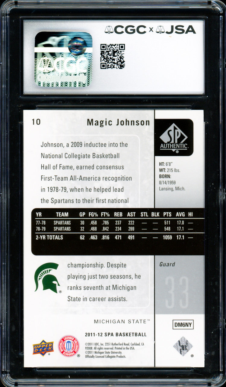 Magic Johnson Autographed 2011-12 Upper Deck SP Authentic Card #10 Los Angeles Lakers CGC x JSA 9 Auto Grade Gem Mint 10 CGC x JSA #6131791217