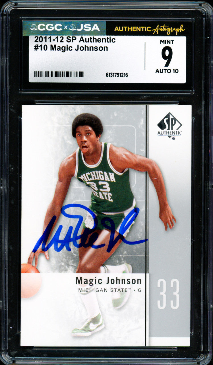 Magic Johnson Autographed 2011-12 Upper Deck SP Authentic Card #10 Los Angeles Lakers CGC x JSA 9 Auto Grade Gem Mint 10 CGC x JSA #6131791216
