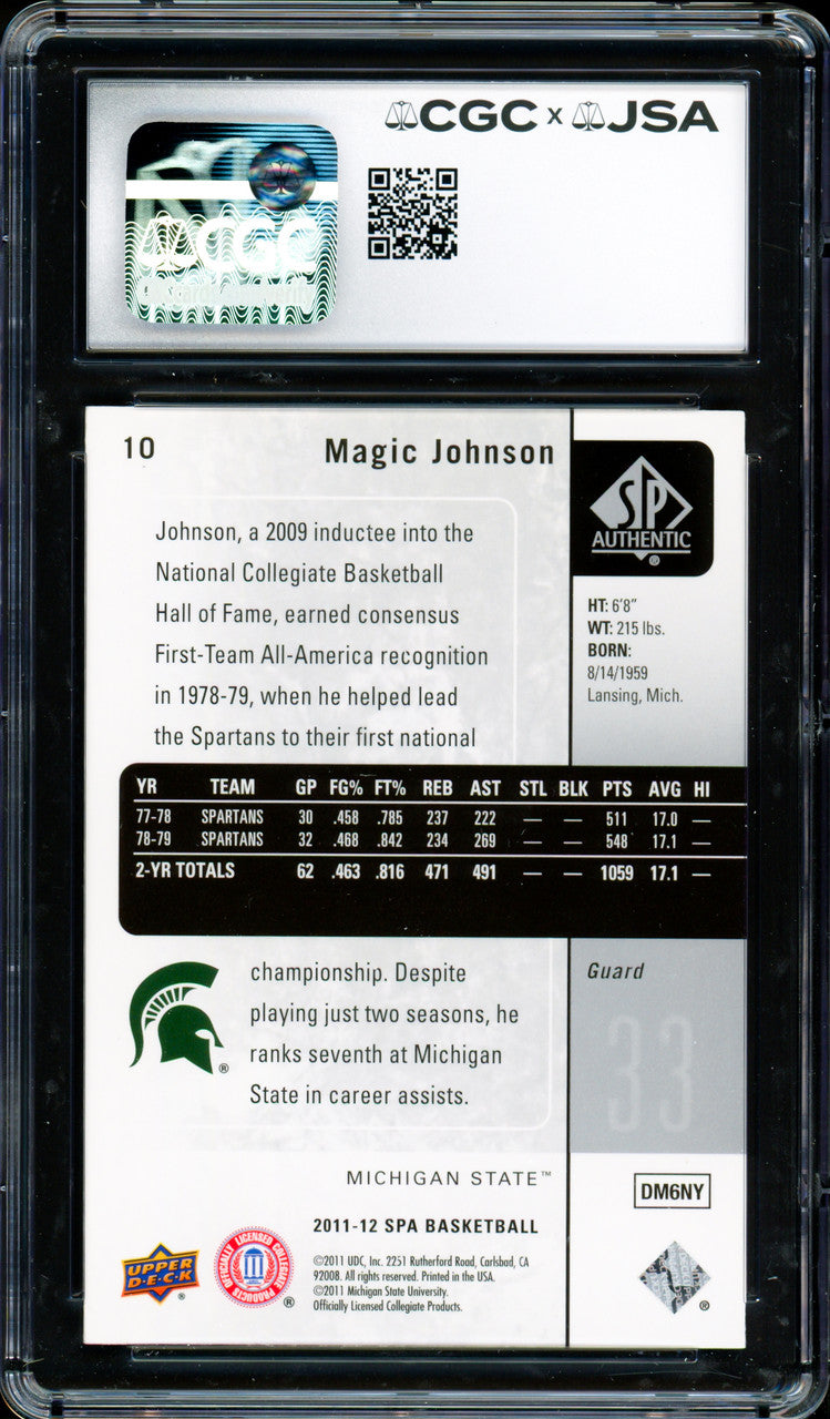 Magic Johnson Autographed 2011-12 Upper Deck SP Authentic Card #10 Los Angeles Lakers CGC x JSA 9 Auto Grade Gem Mint 10 CGC x JSA #6131791216