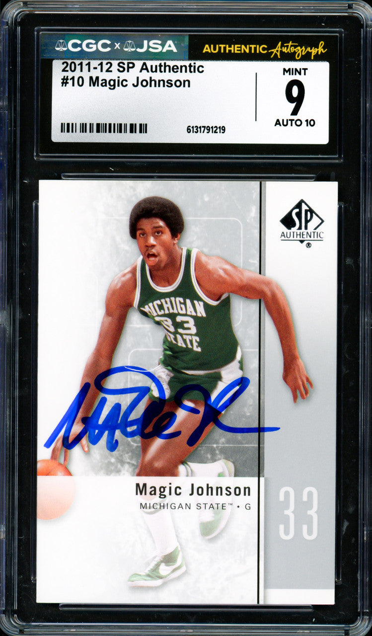 Magic Johnson Autographed 2011-12 Upper Deck SP Authentic Card #10 Los Angeles Lakers CGC x JSA 9 Auto Grade Gem Mint 10 CGC x JSA #6131791219
