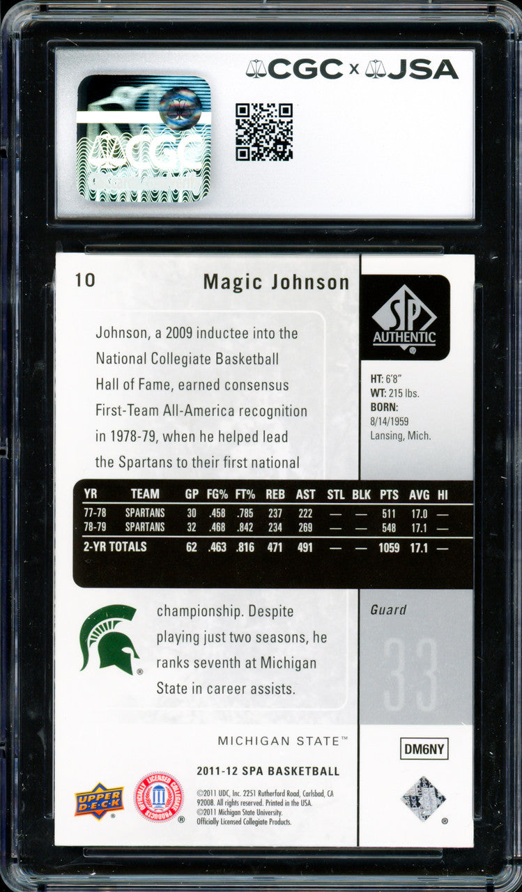 Magic Johnson Autographed 2011-12 Upper Deck SP Authentic Card #10 Los Angeles Lakers CGC x JSA 9 Auto Grade Gem Mint 10 CGC x JSA #6131791219