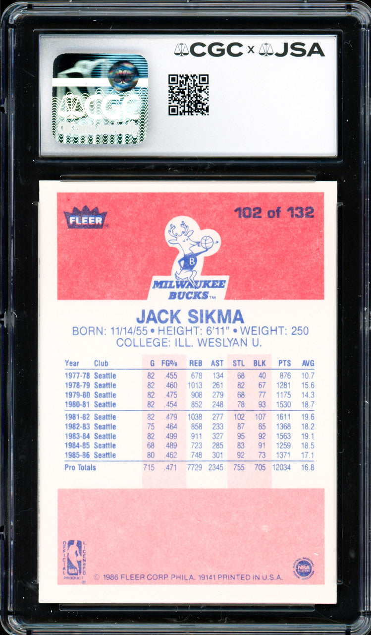Jack Sikma Autographed 1986 Fleer Card #102 Seattle Supersonics Auto Grade Gem Mint 10 CGC x JSA #6131791236