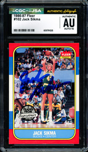 Jack Sikma Autographed 1986 Fleer Card #102 Seattle Supersonics Auto Grade Gem Mint 10 CGC x JSA #6131791235