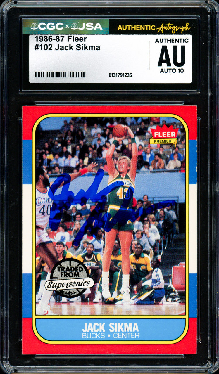 Jack Sikma Autographed 1986 Fleer Card #102 Seattle Supersonics Auto Grade Gem Mint 10 CGC x JSA #6131791235