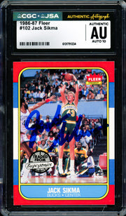 Jack Sikma Autographed 1986 Fleer Card #102 Seattle Supersonics Auto Grade Gem Mint 10 CGC x JSA #6131791234