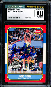 Jack Sikma Autographed 1986 Fleer Card #102 Seattle Supersonics Auto Grade Gem Mint 10 CGC x JSA #6131791238