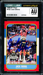 Jack Sikma Autographed 1986 Fleer Card #102 Seattle Supersonics Auto Grade Gem Mint 10 CGC x JSA #6131791240