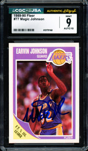 Magic Johnson Autographed 1989-90 Fleer Card #77 Los Angeles Lakers CGC x JSA 9 Auto Grade Gem Mint 10 CGC x JSA Stock #262950