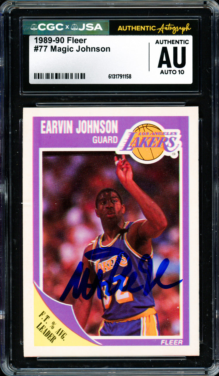 Magic Johnson Autographed 1989-90 Fleer Card #77 Los Angeles Lakers Auto Grade Gem Mint 10 CGC x JSA Stock #262951