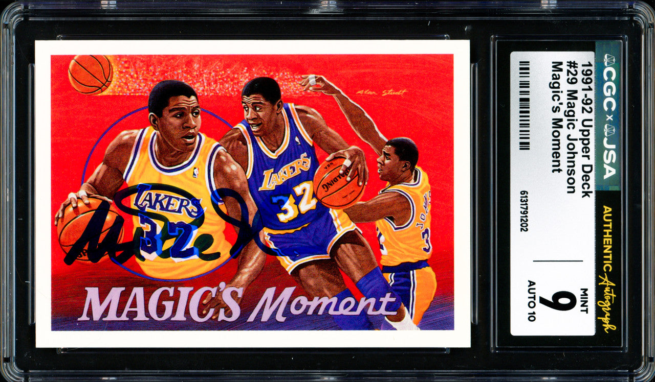 Magic Johnson Autographed 1991-92 Upper Deck Card #29 Los Angeles Lakers CGC x JSA 9 Auto Grade Gem Mint 10 CGC x JSA Stock #262955
