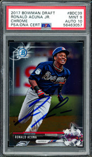 Ronald Acuna Jr. Autographed 2017 Bowman Draft Chrome Rookie Card #BDC39 Atlanta Braves PSA 9 Auto Grade Gem Mint 10 PSA/DNA #56463057